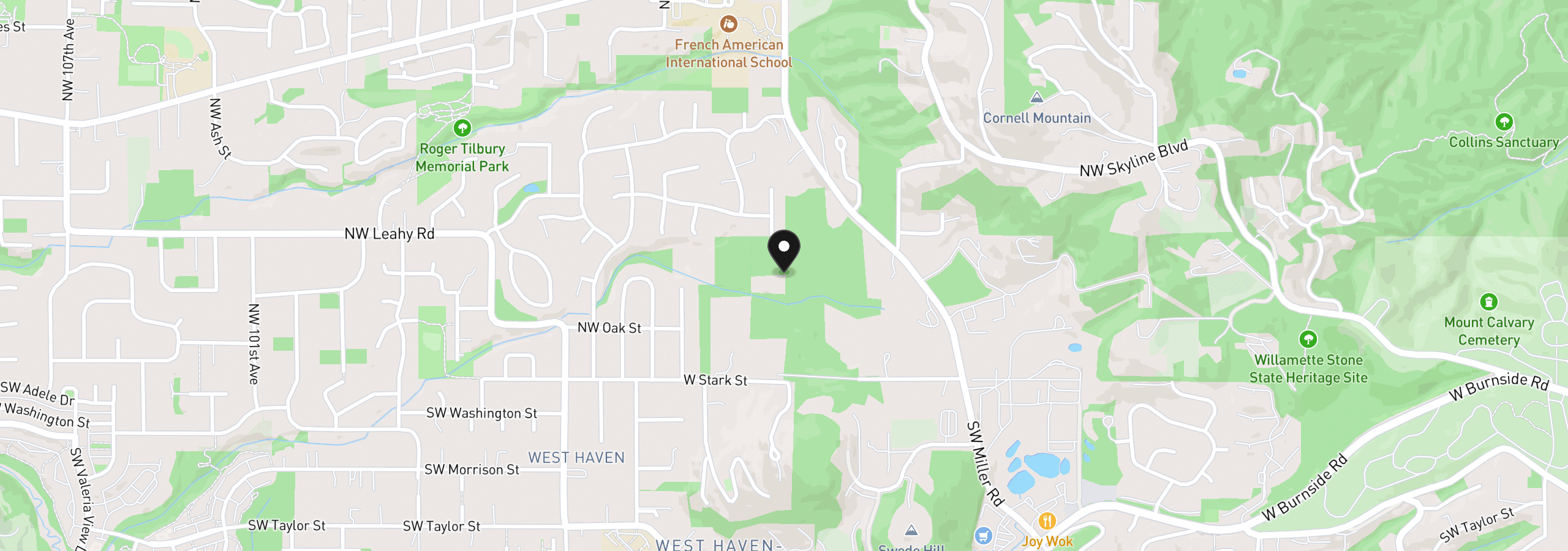 Map showing the location of 100 NE Tuality Way NW, Portland, OR 97229