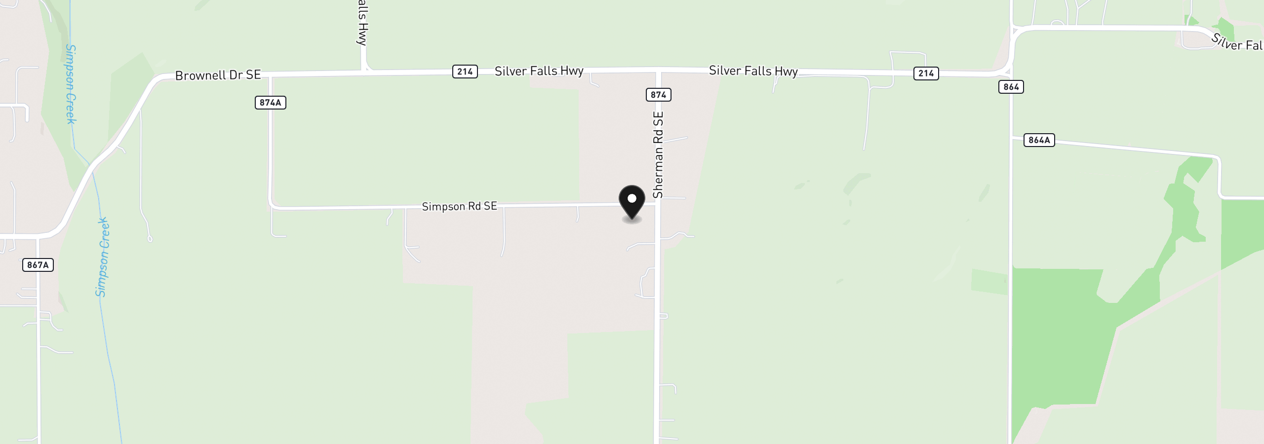 Map showing the location of 11400 Simpson Rd SE, Aumsville, OR 97325