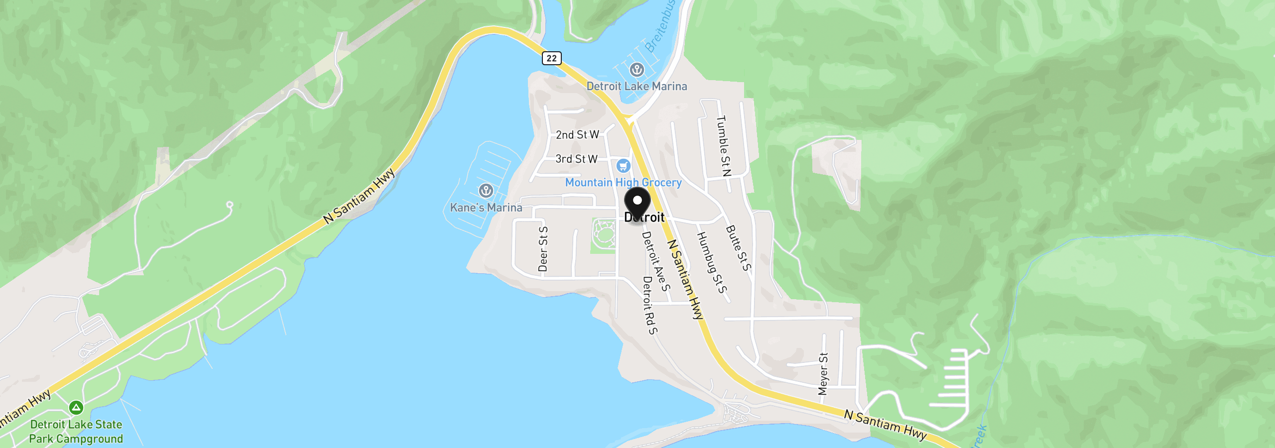 Map showing the location of 100 Detroit Ave S, Detroit, OR 97342