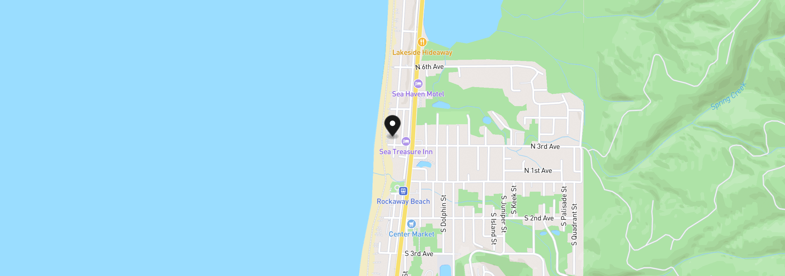 Map showing the location of 313 N Pacific, Rockaway Beach, OR 97136