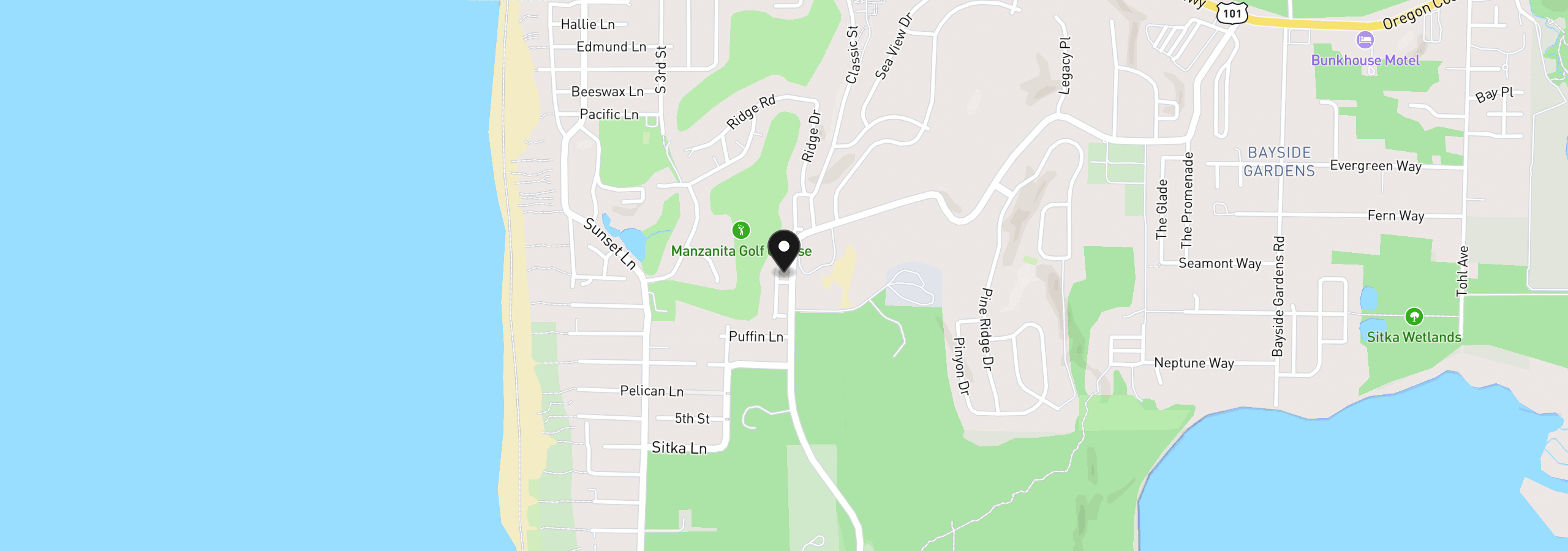 Map showing the location of 930 Fairway Ct, Manzanita, OR 97130
