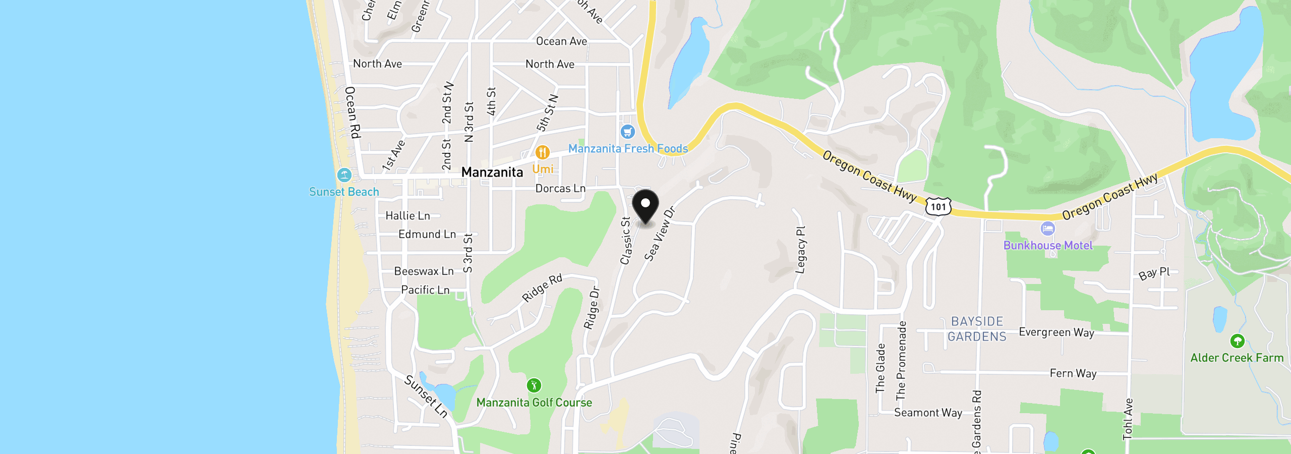 Map showing the location of 366 Jackson Way, Manzanita, OR 97130