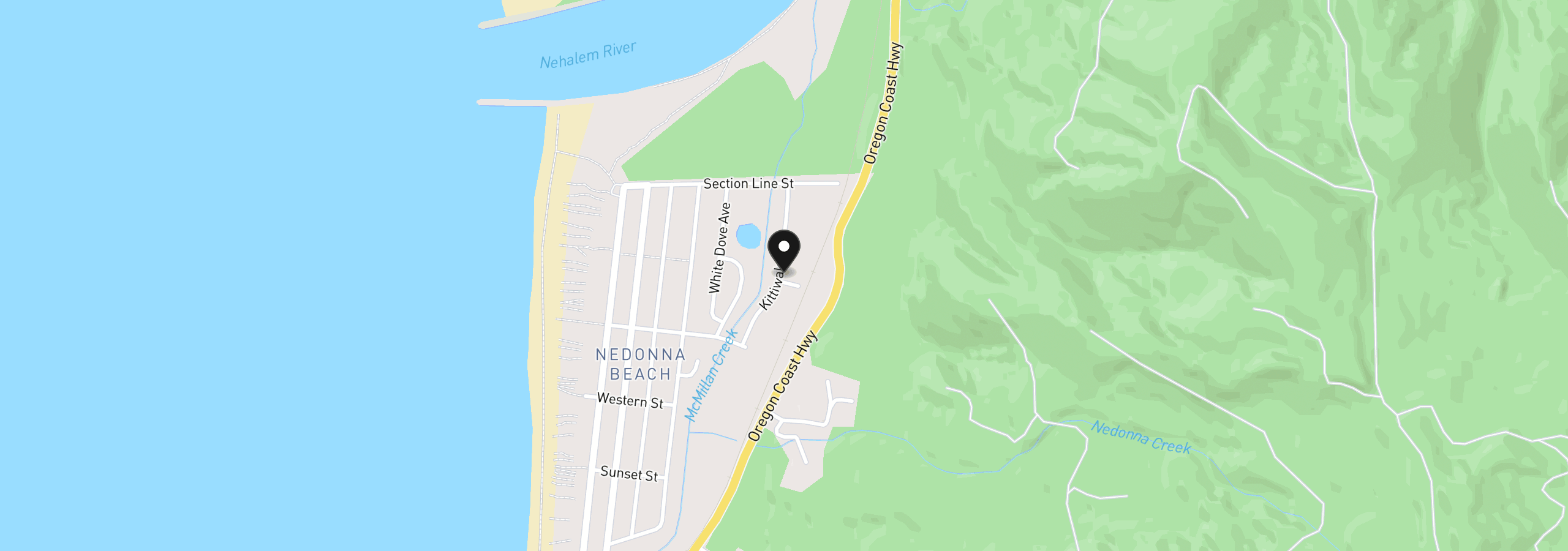 Map showing the location of 9280 Song St, Rockaway Beach, OR 97136