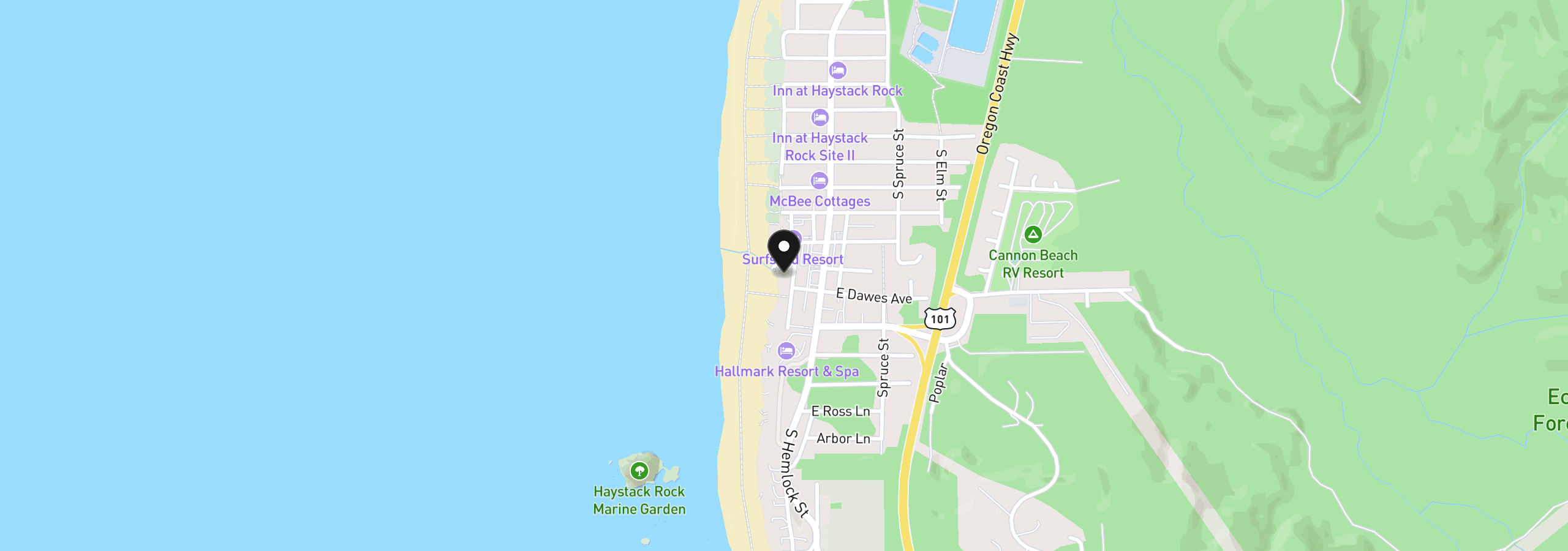 Map showing the location of 1264 S Pacific St, Cannon Beach, OR 97110