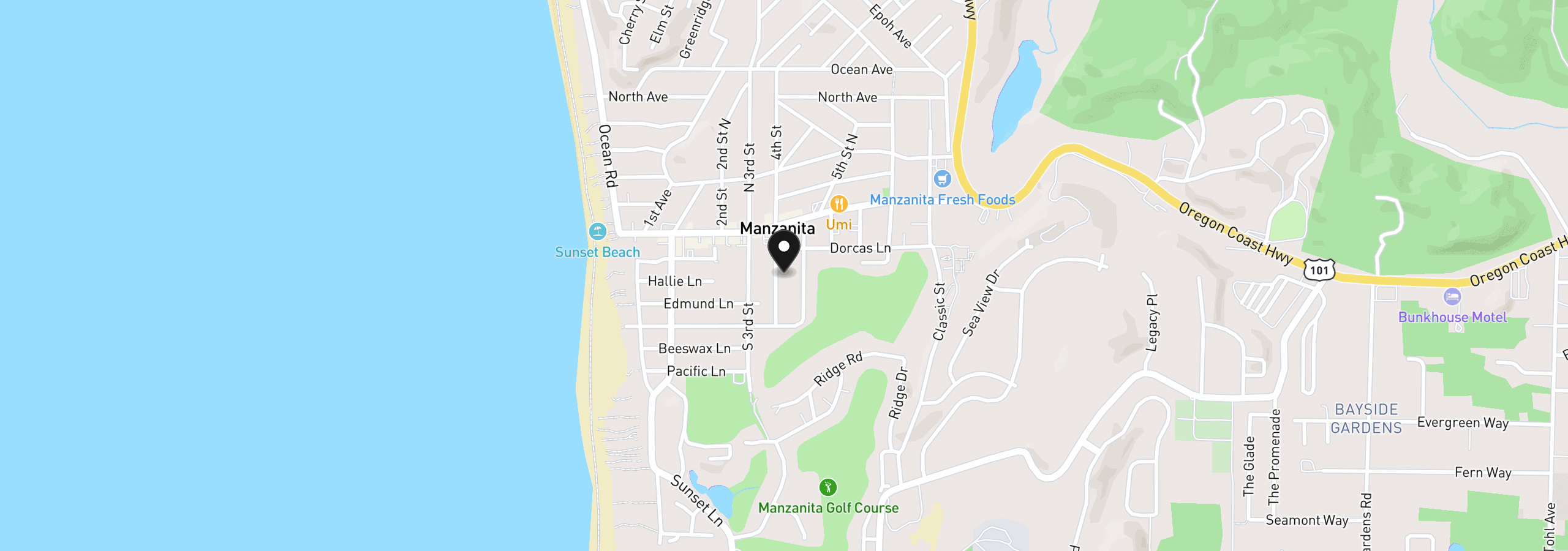 Map showing the location of 256 S Fourth St, Manzanita, OR 97130