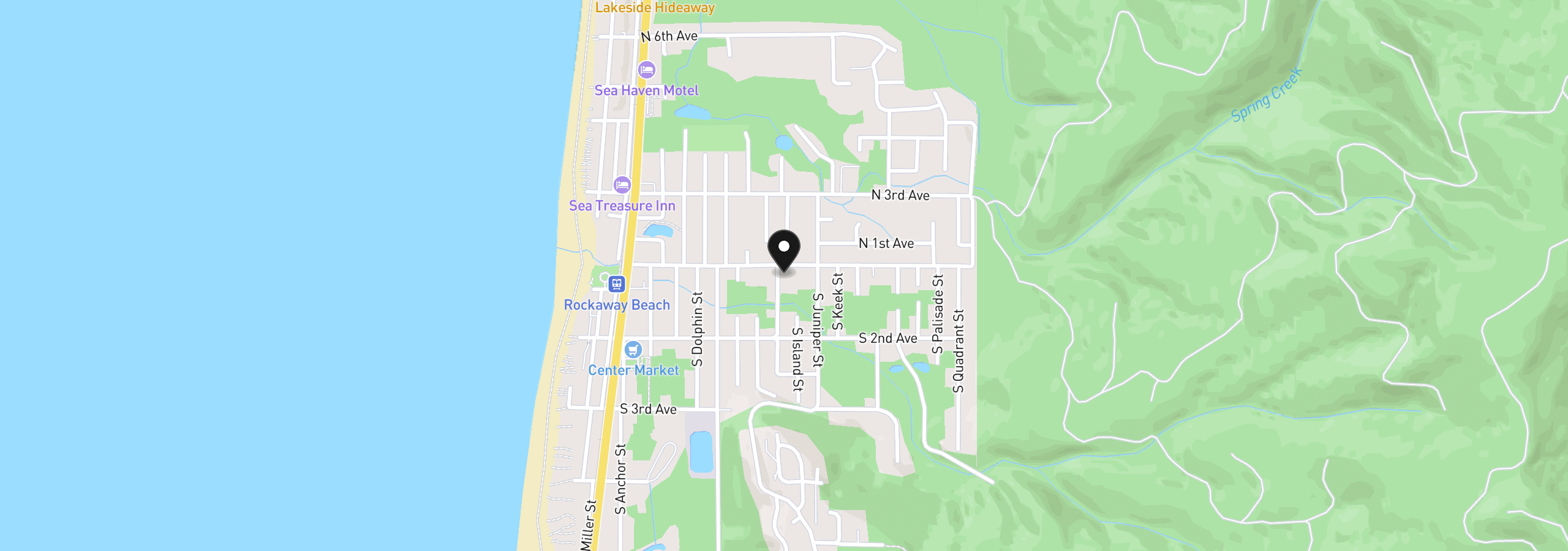 Map showing the location of 102 S Harbor St, Rockaway Beach, OR 97136