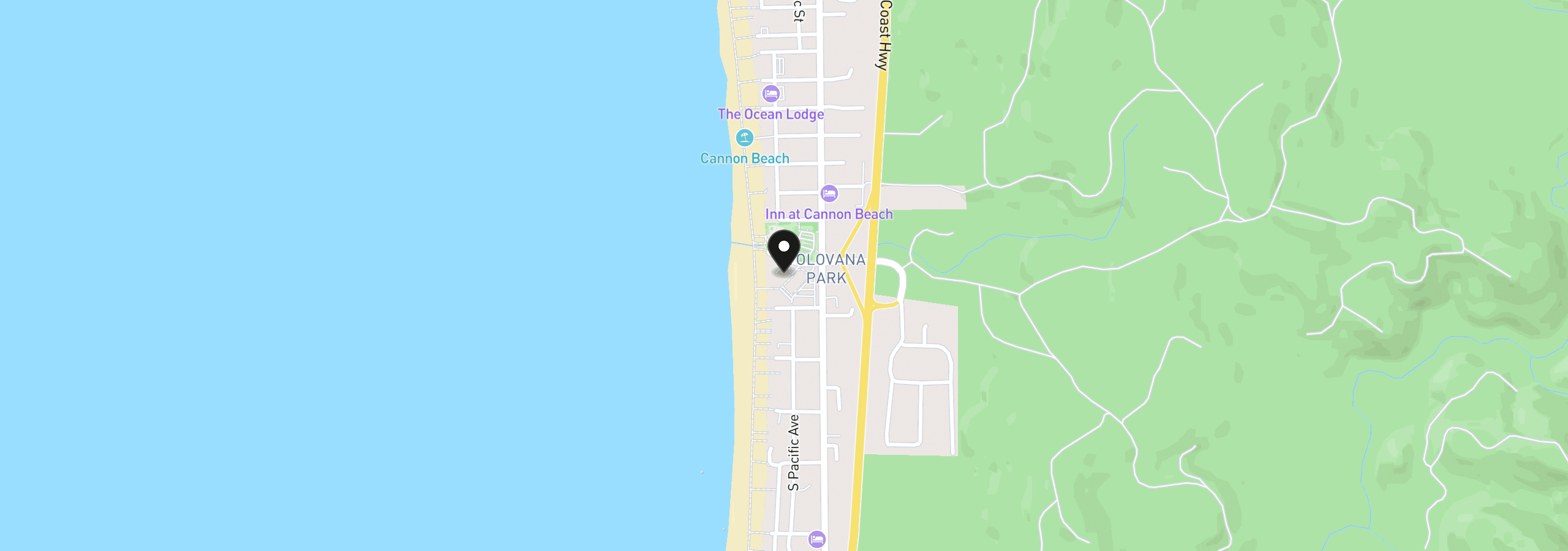Map showing the location of Tolovana Inn 214, Cannon Beach, OR 97110