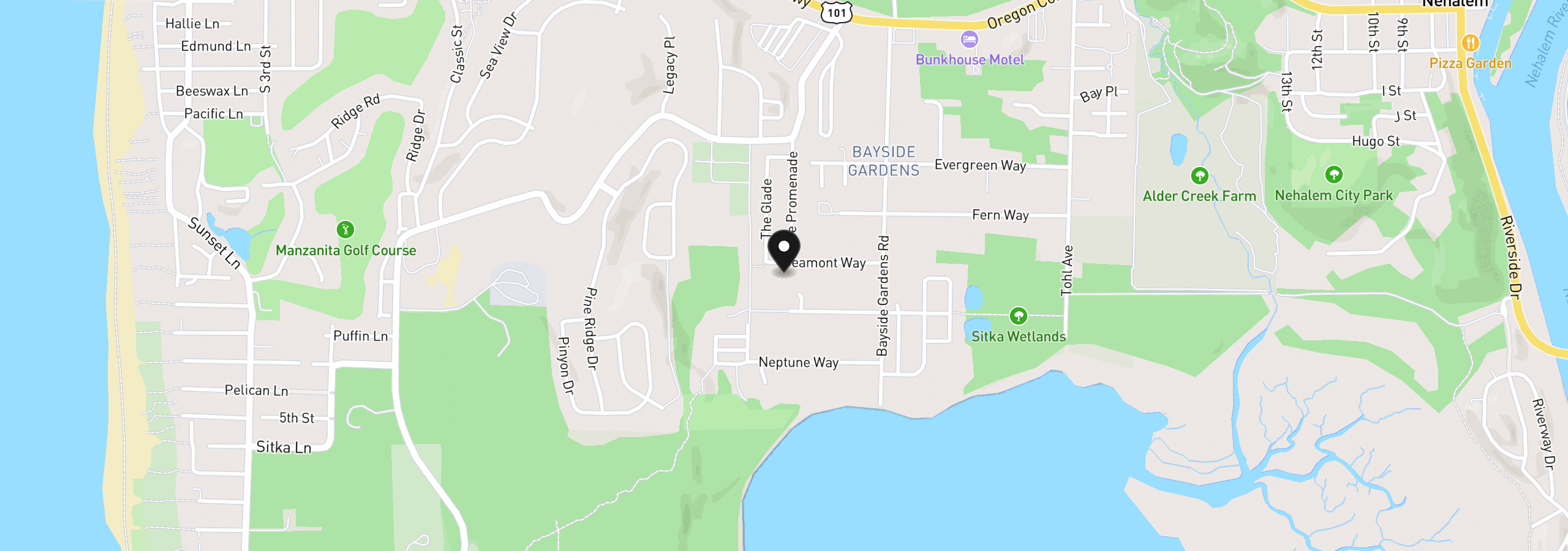 Map showing the location of 10985 Seamont Way, Nehalem, OR 97131
