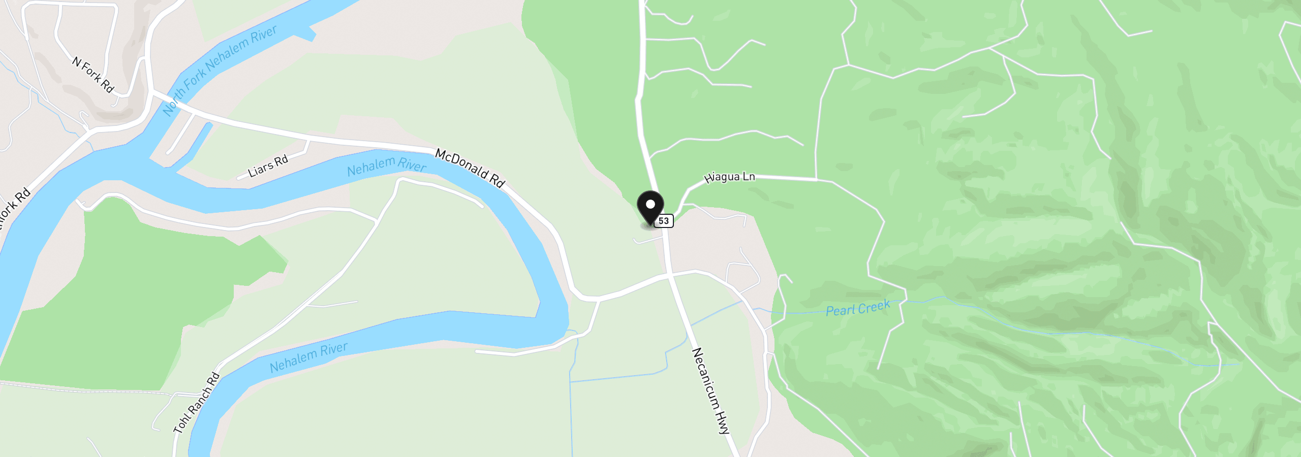 Map showing the location of 37700 Hwy 53, Nehalem, OR 97131