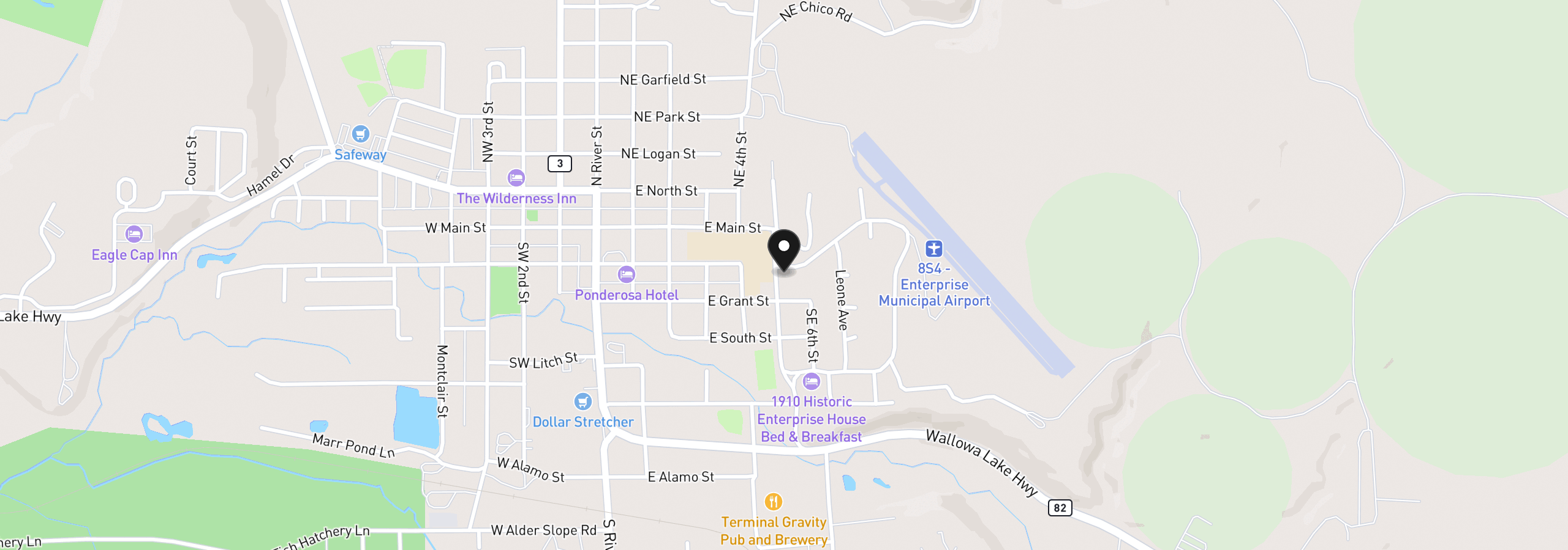 Map showing the location of 604 E Greenwood St, Enterprise, OR 97828