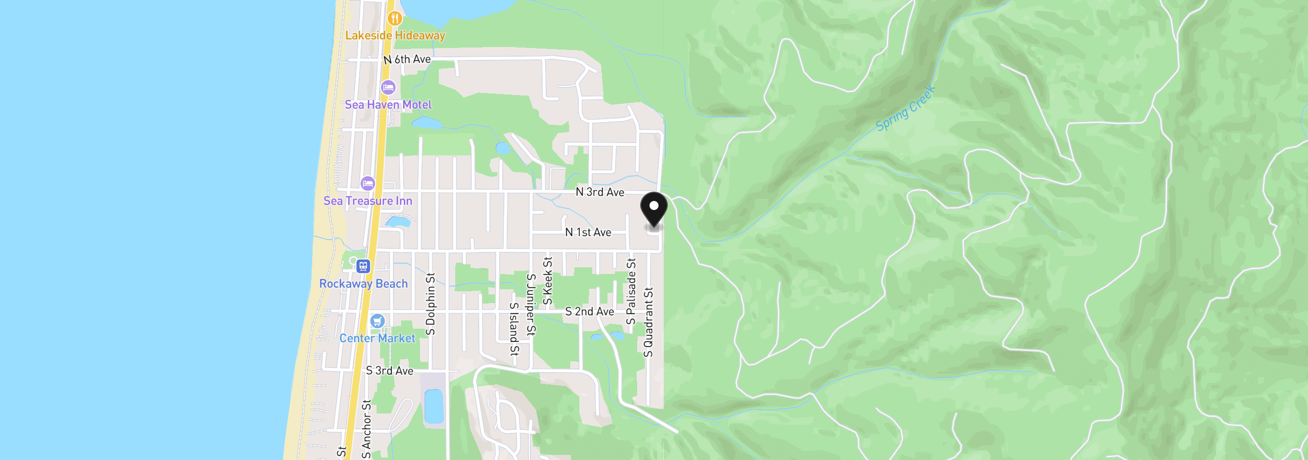 Map showing the location of 141 N Palisade St, Rockaway Beach, OR 97136