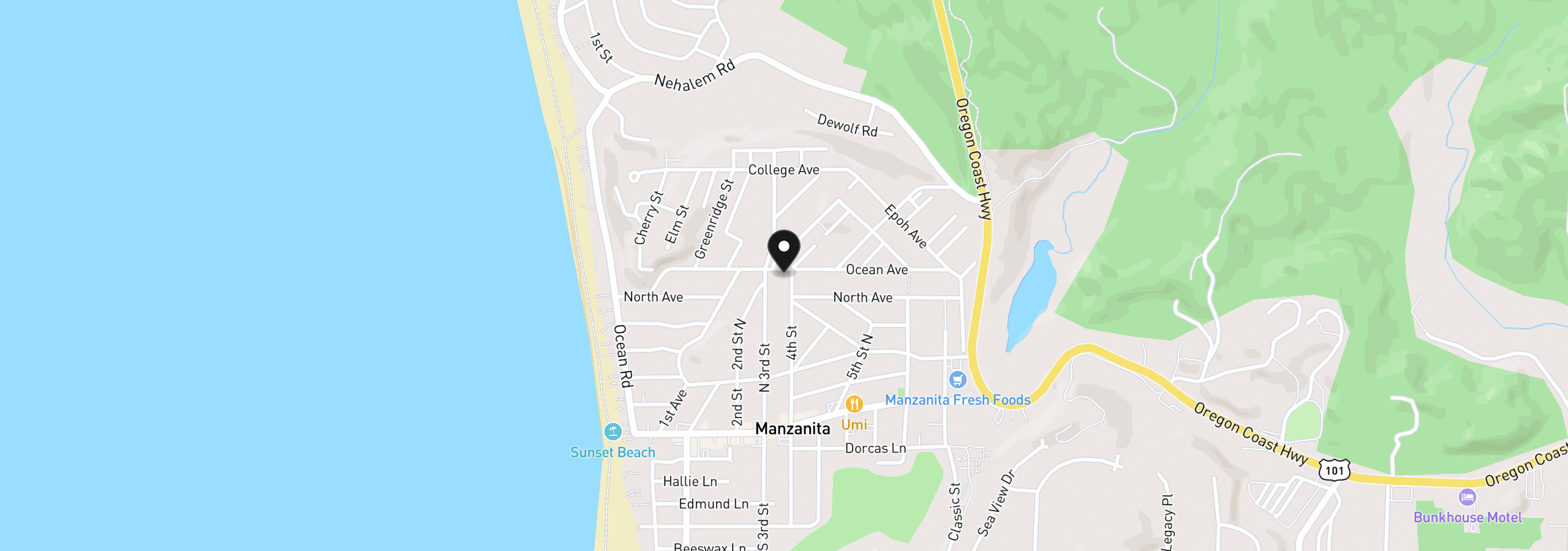 Map showing the location of 380 Ocean Ave, Manzanita, OR 97130