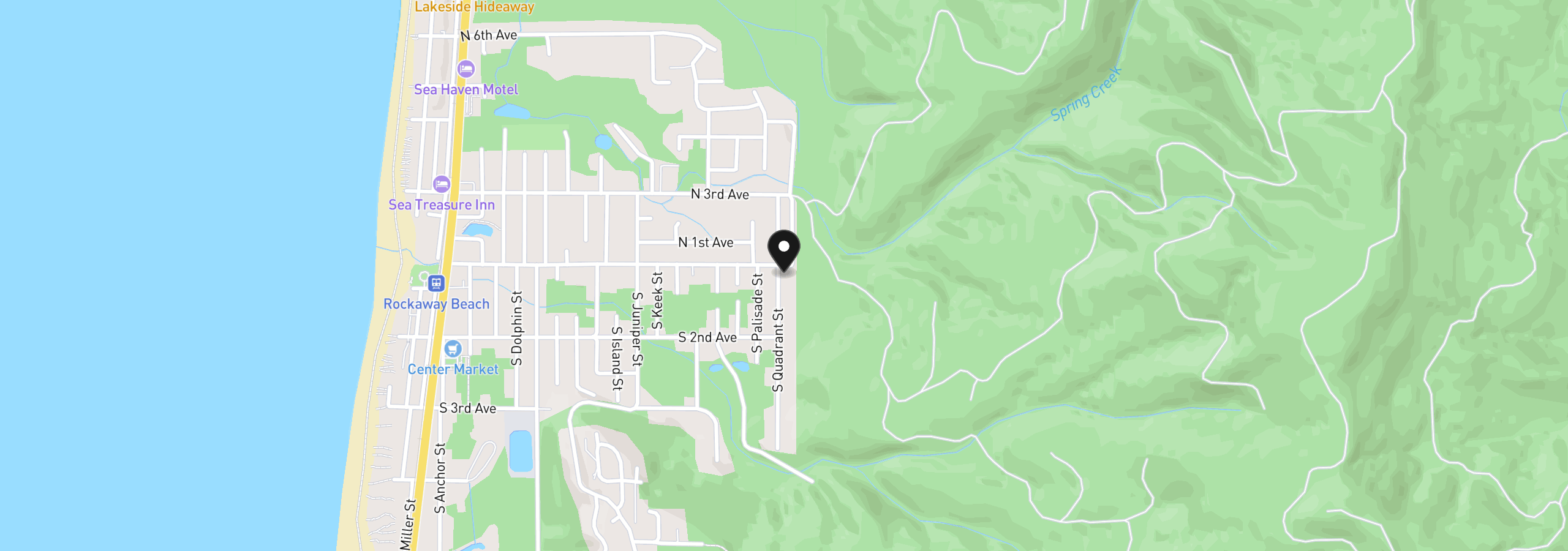 Map showing the location of 110 S Quadrant St, Rockaway Beach, OR 97136