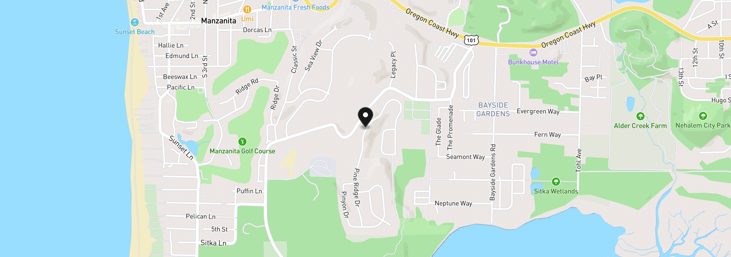 Map showing the location of 10190 Pine Ridge Dr, Manzanita, OR 97130