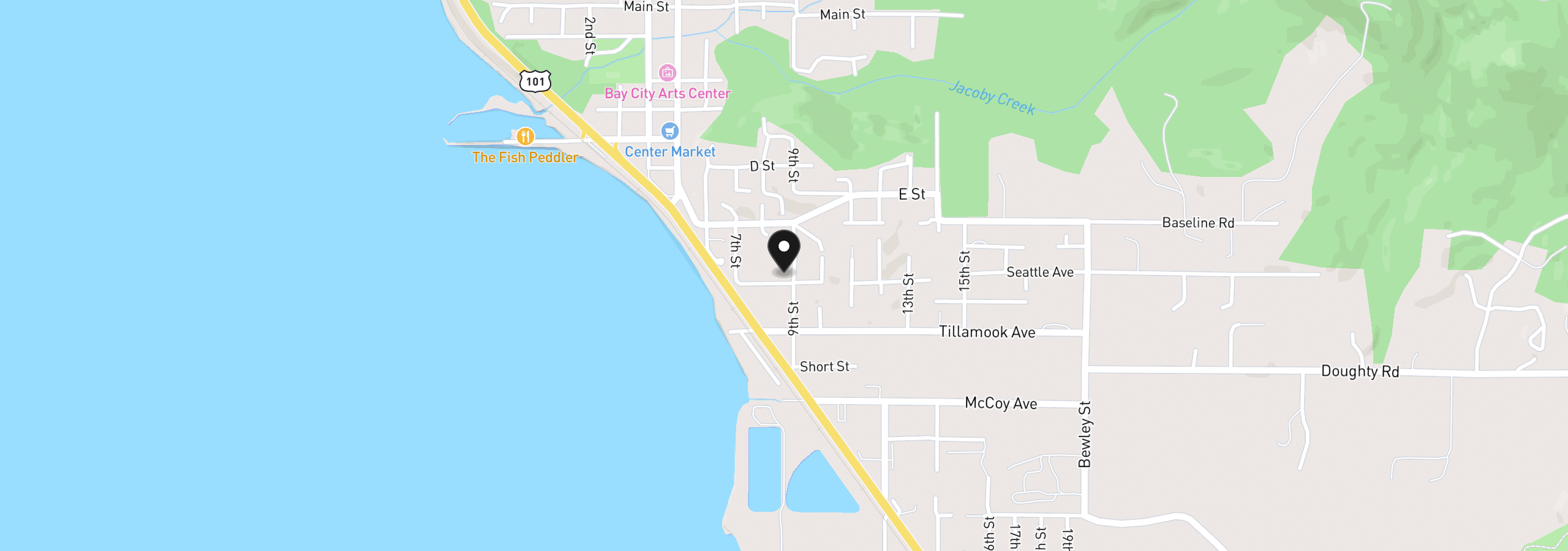 Map showing the location of 8800 9th St, Bay City, OR 97107
