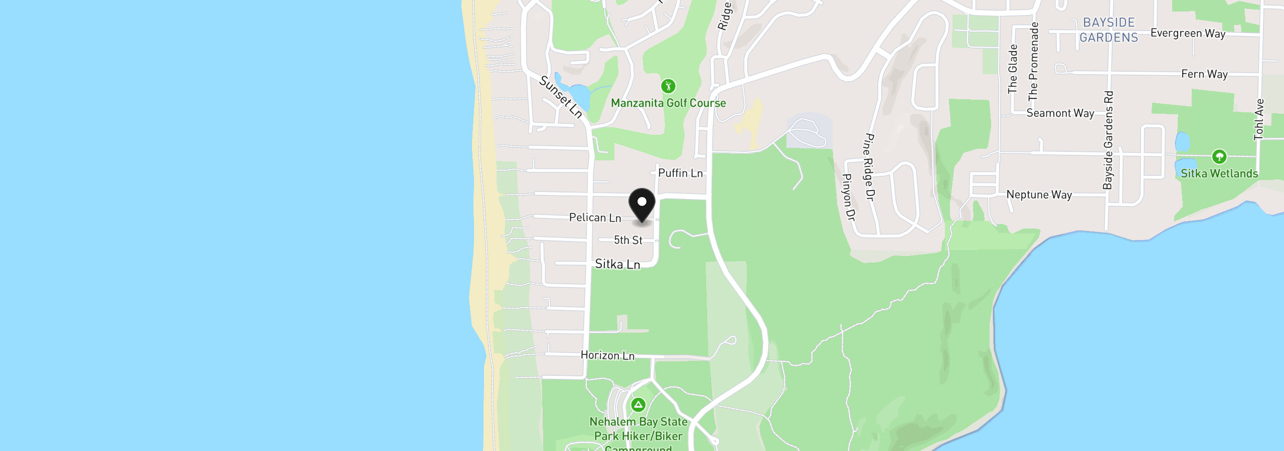 Map showing the location of 9185 Pelican Ln, Manzanita, OR 97130