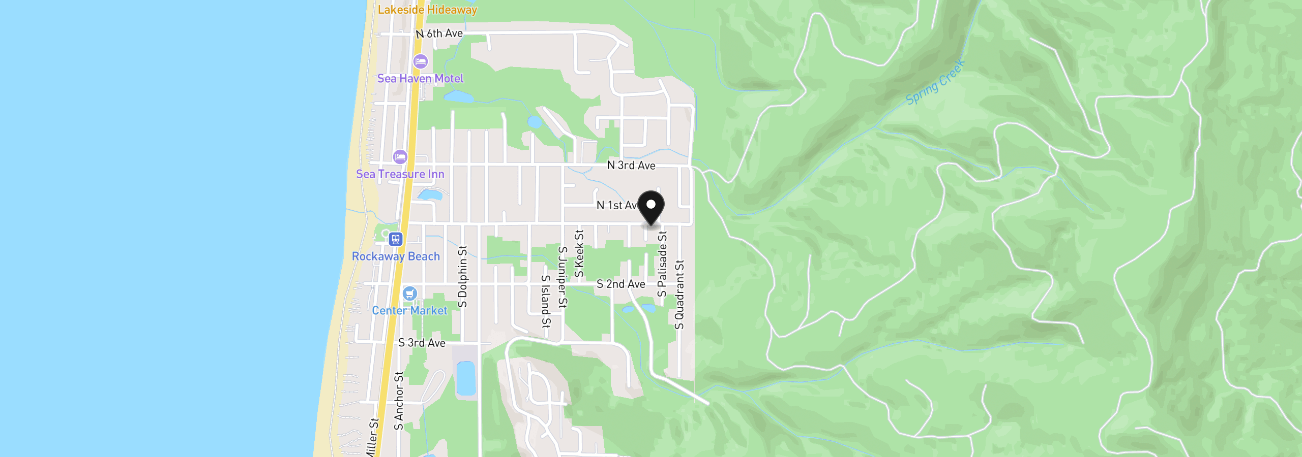 Map showing the location of 102 S Ocean St, Rockaway Beach, OR 97136