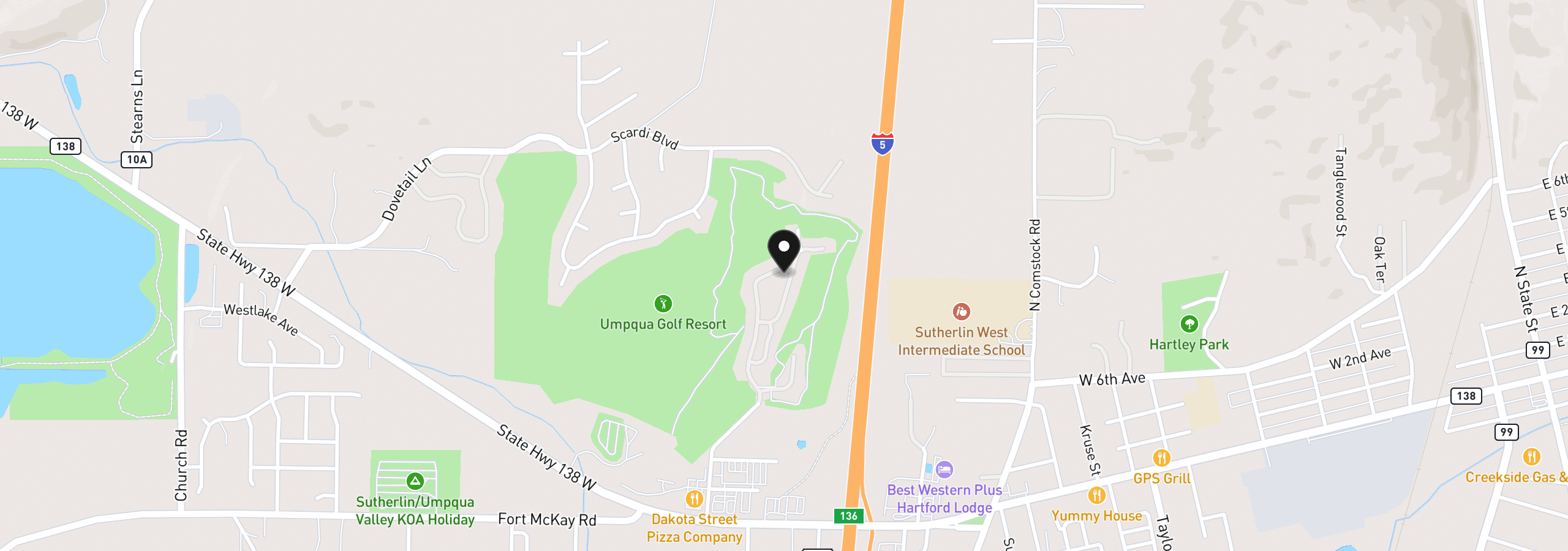 Map showing the location of 582 Fairway Estates Dr, Sutherlin, OR 97479