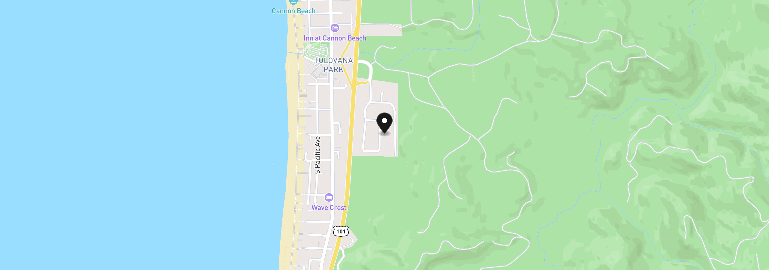 Map showing the location of 3747 Coho Pl, Cannon Beach, OR 97110