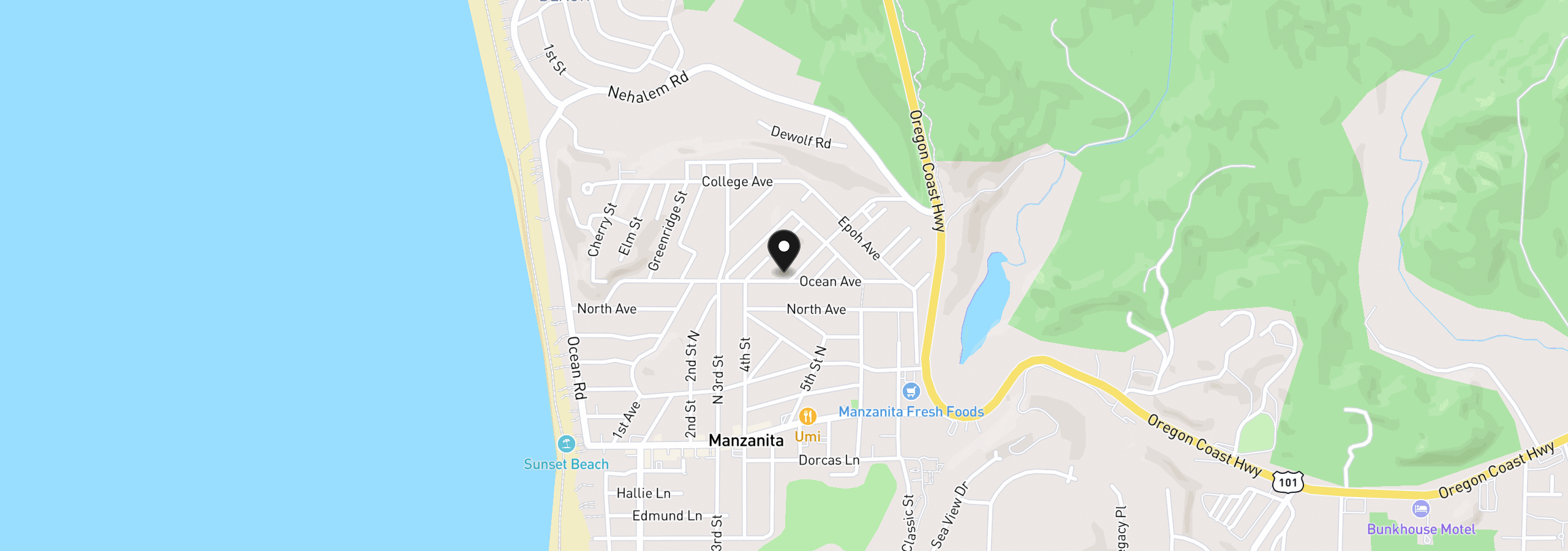 Map showing the location of 455 Ocean Ave, Manzanita, OR 97130
