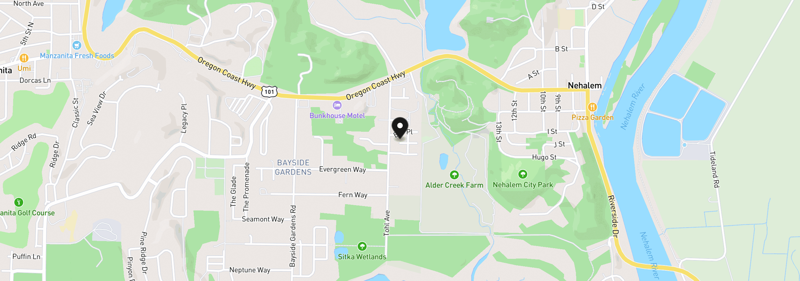 Map showing the location of 35400 Swan Ave, Nehalem, OR 97131