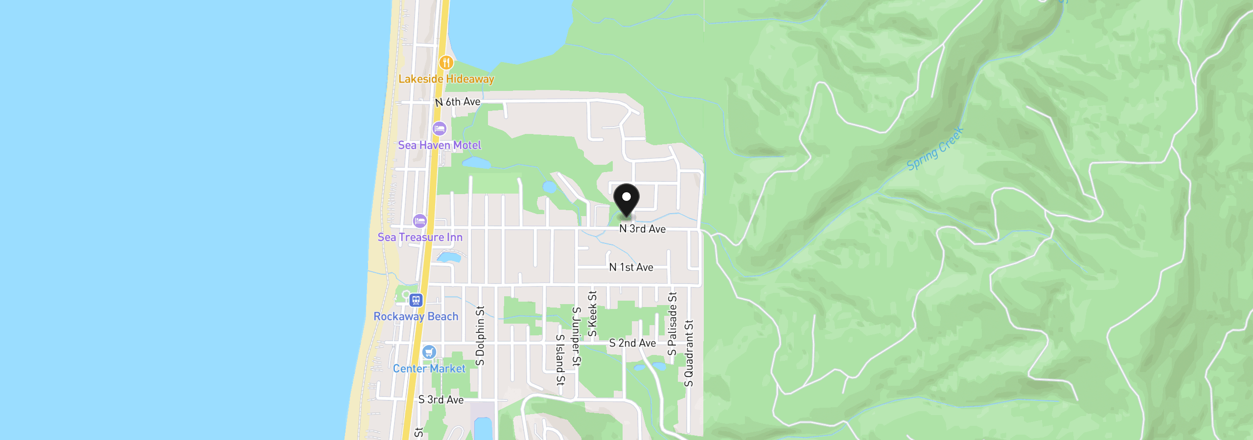 Map showing the location of 1101 N 3rd Ave, Rockaway Beach, OR 97136