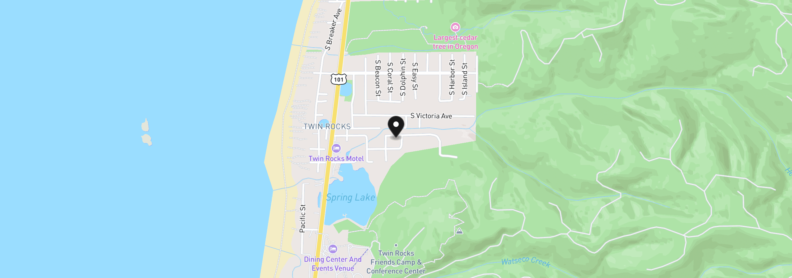 Map showing the location of 8455 Hollyhock St, Rockaway Beach, OR 97136