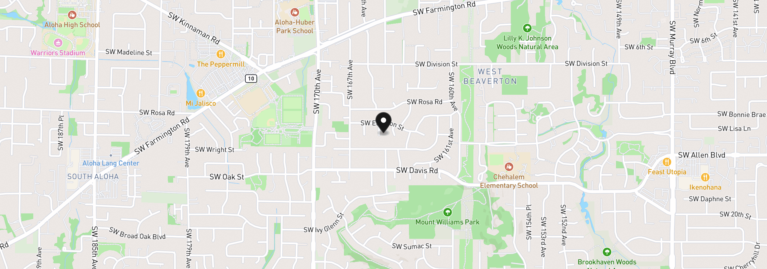 Map showing the location of 5870 SW 165th Ct, Beaverton, OR 97007