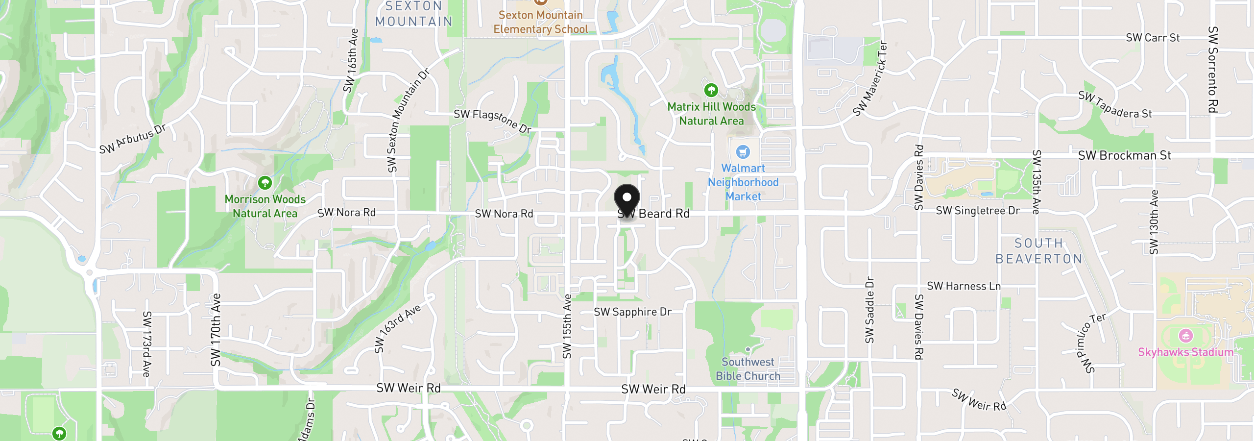 Map showing the location of 15235 SW Jasper Ln, Beaverton, OR 97007