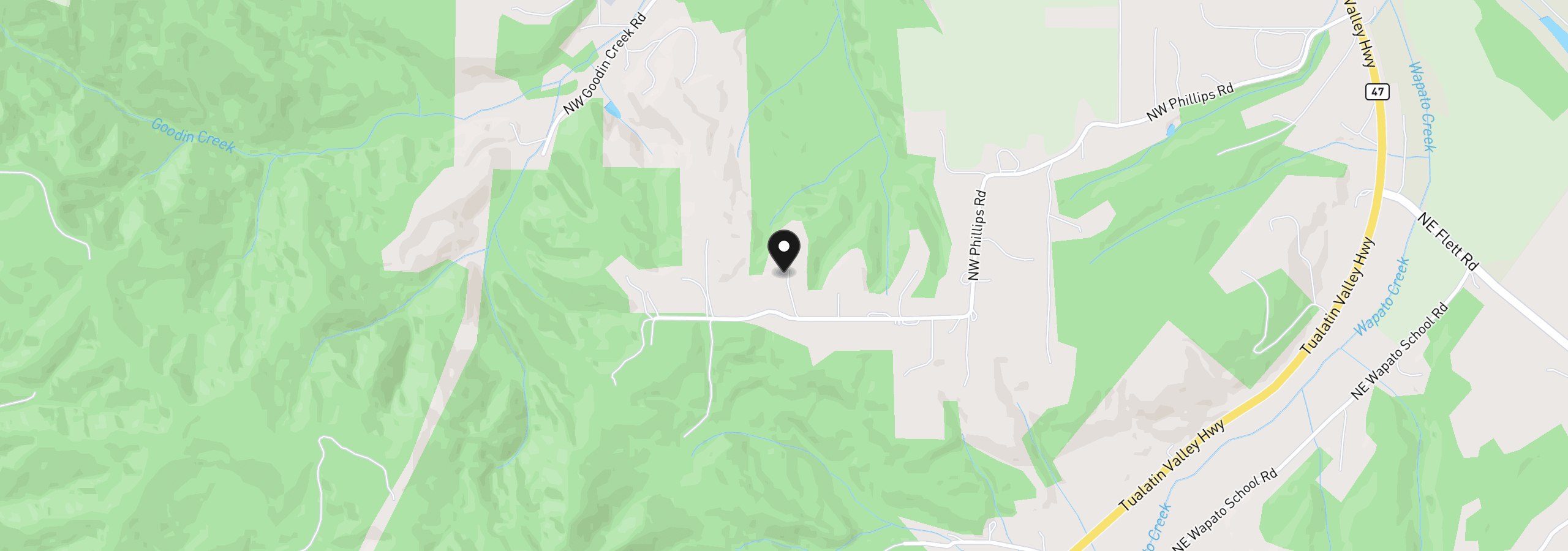 Map showing the location of 2840 NW Phillips Rd, Gaston, OR 97119