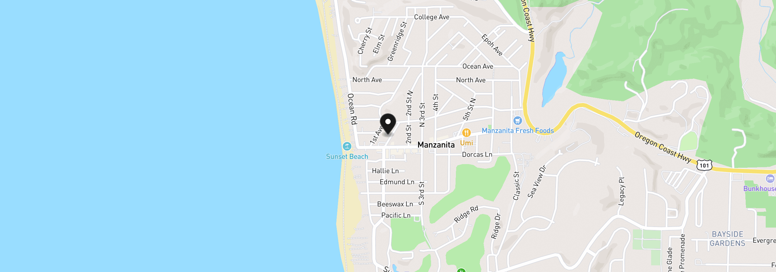 Map showing the location of 175 N Carmel Ave, Manzanita, OR 97130
