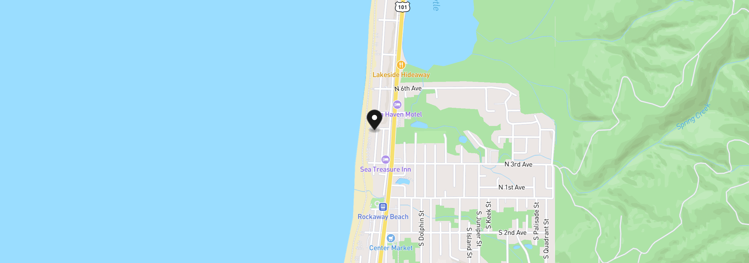 Map showing the location of 393 N Pacific, Rockaway Beach, OR 97136