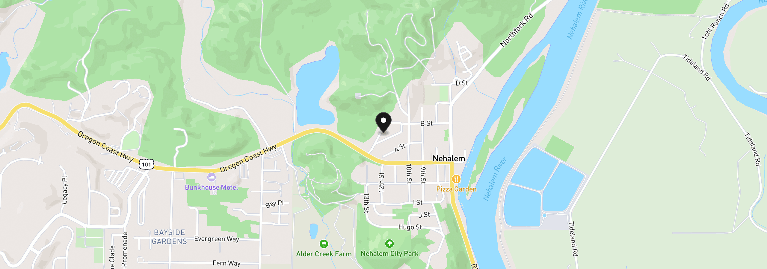 Map showing the location of 12800 Hayes Dr, Nehalem, OR 97131