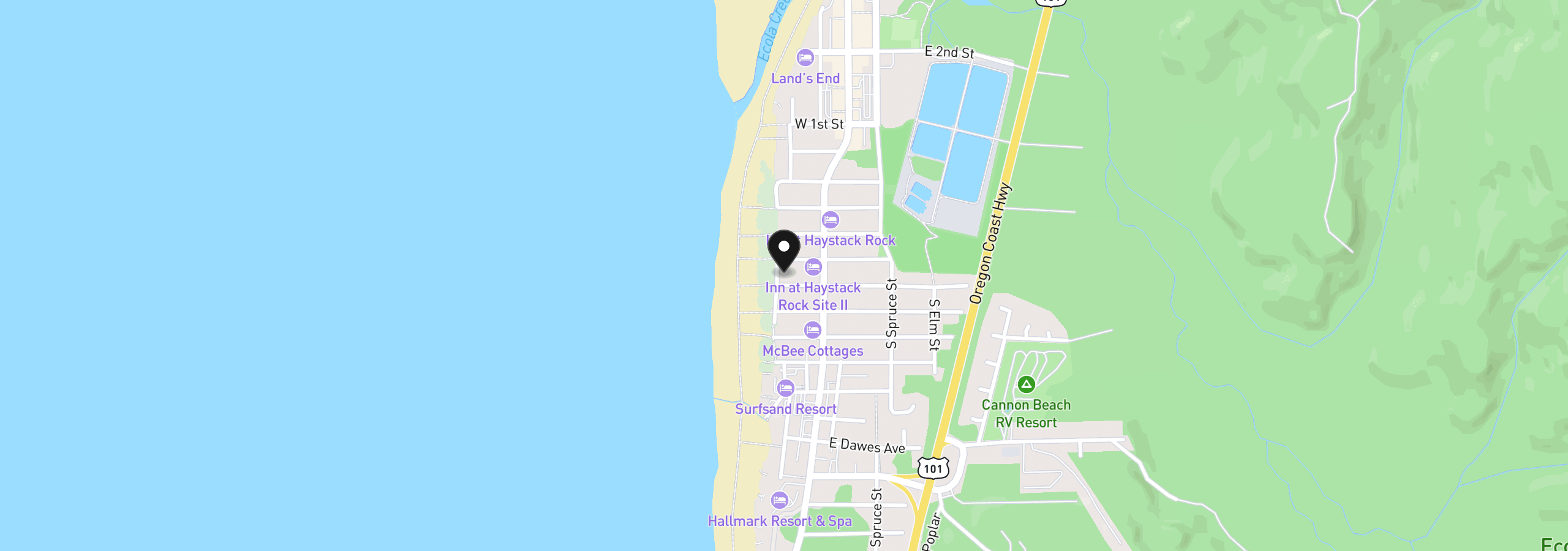 Map showing the location of 663 Ocean Ave, Cannon Beach, OR 97110