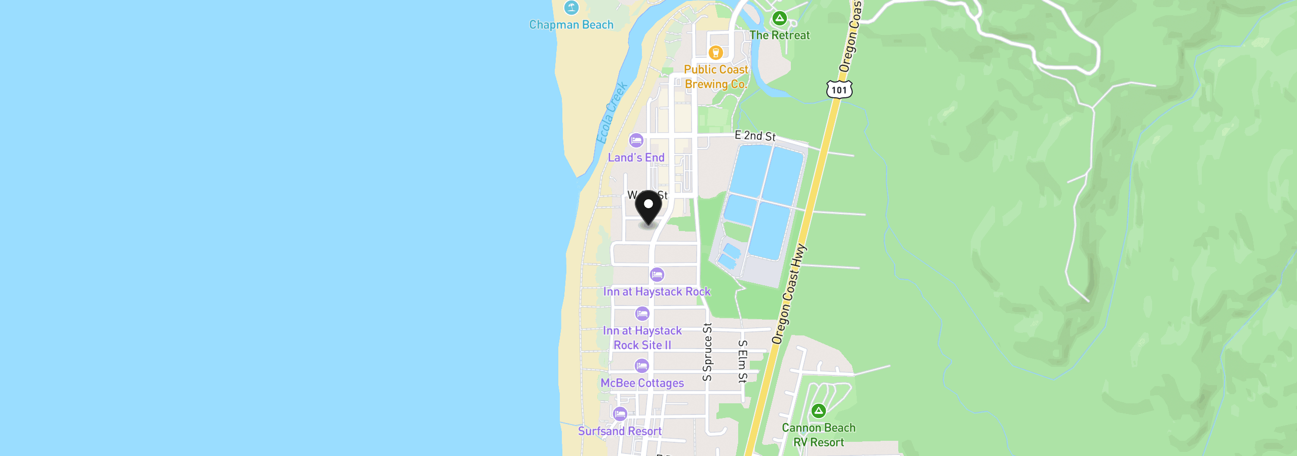 Map showing the location of W Washington St 11,12, Cannon Beach, OR 97110