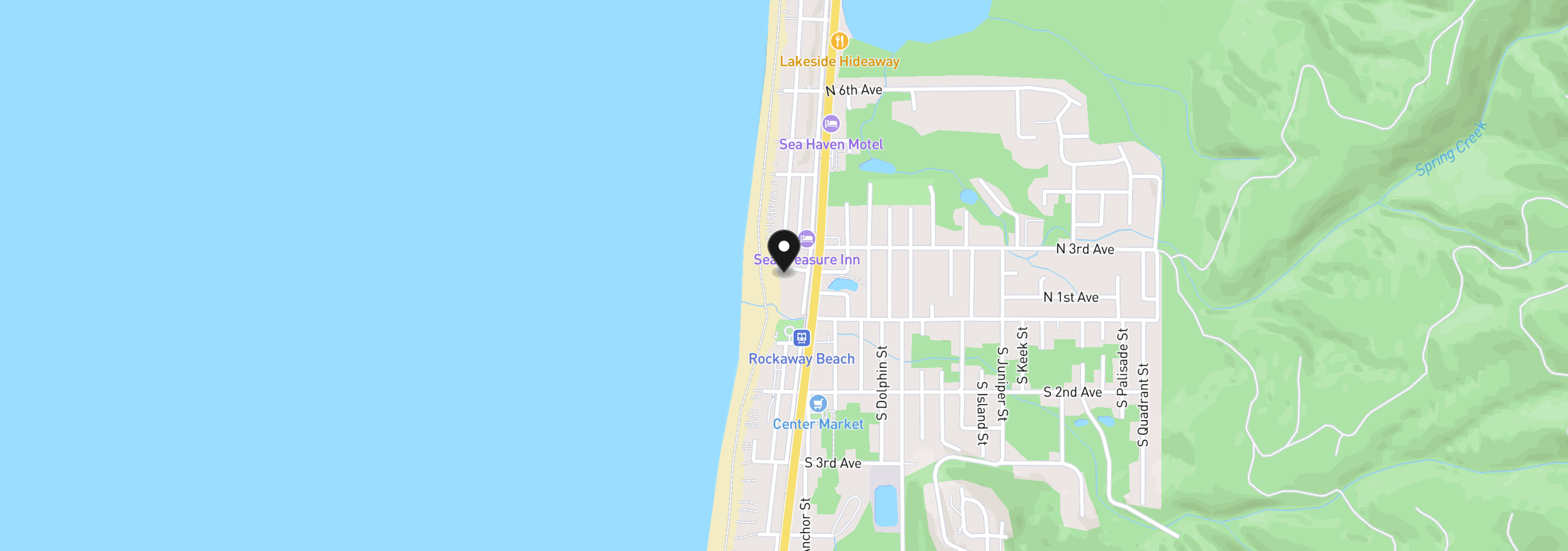 Map showing the location of 158 N Pacific St, Rockaway Beach, OR 97136