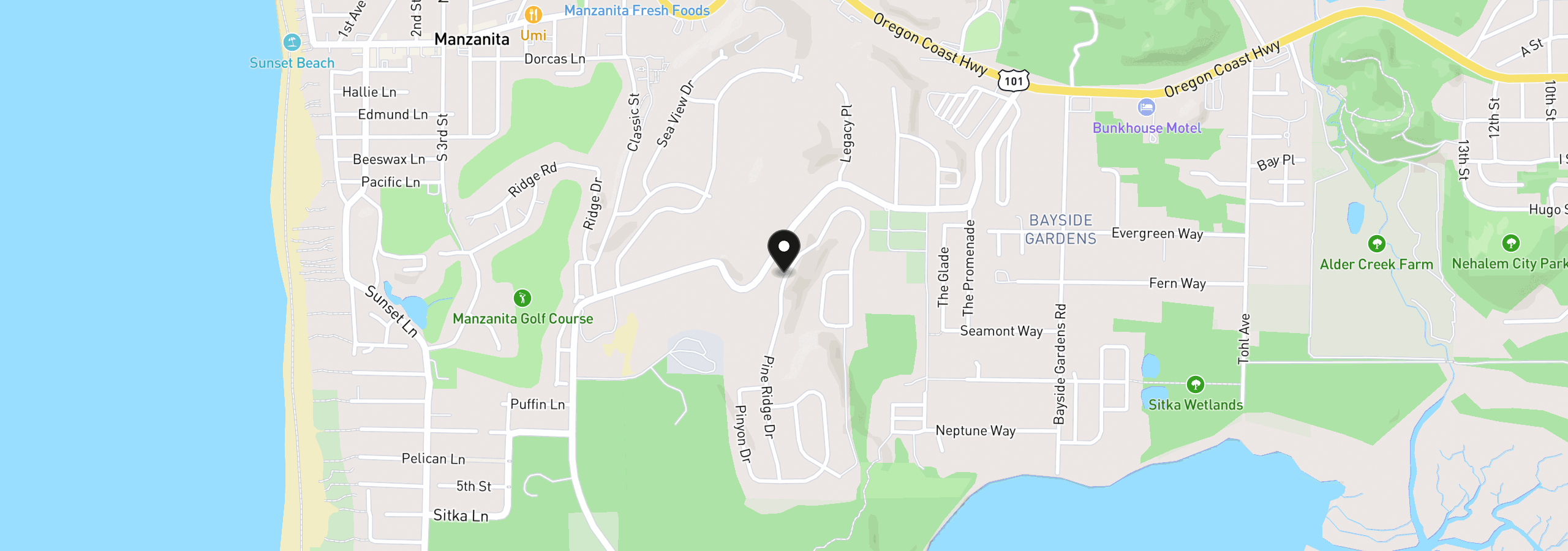 Map showing the location of 10180 Pine Ridge Dr, Manzanita, OR 97130
