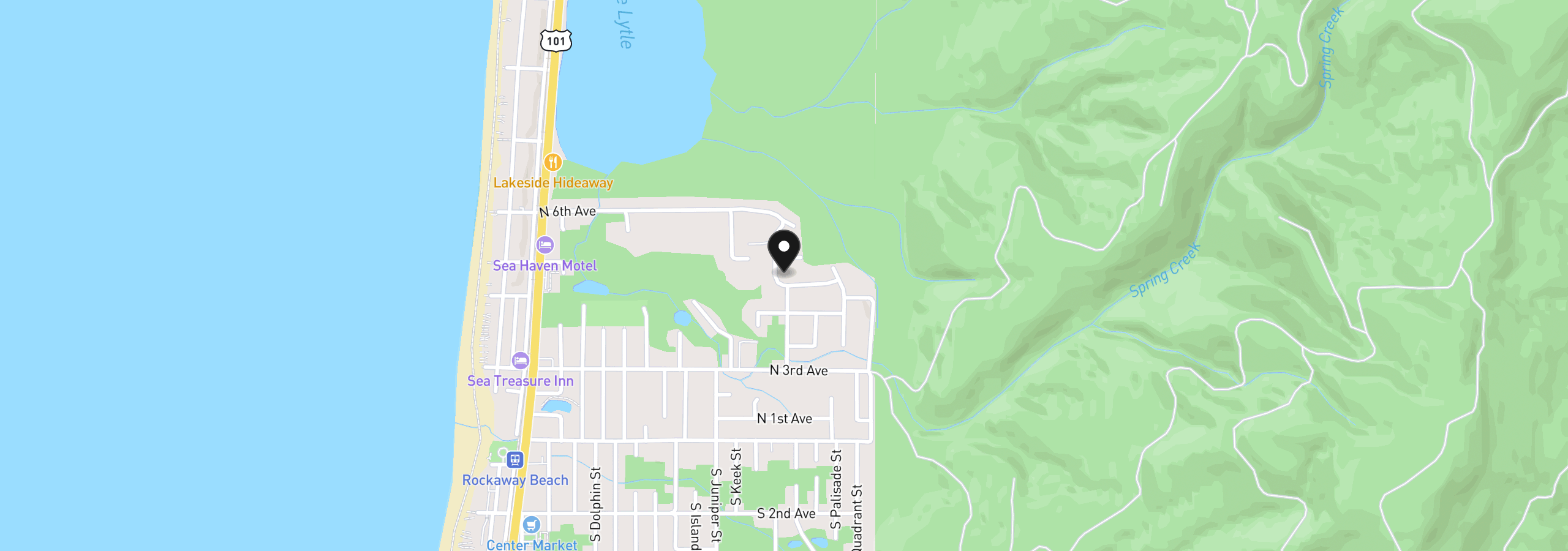 Map showing the location of 450 Cedar Creek Cir, Rockaway Beach, OR 97136