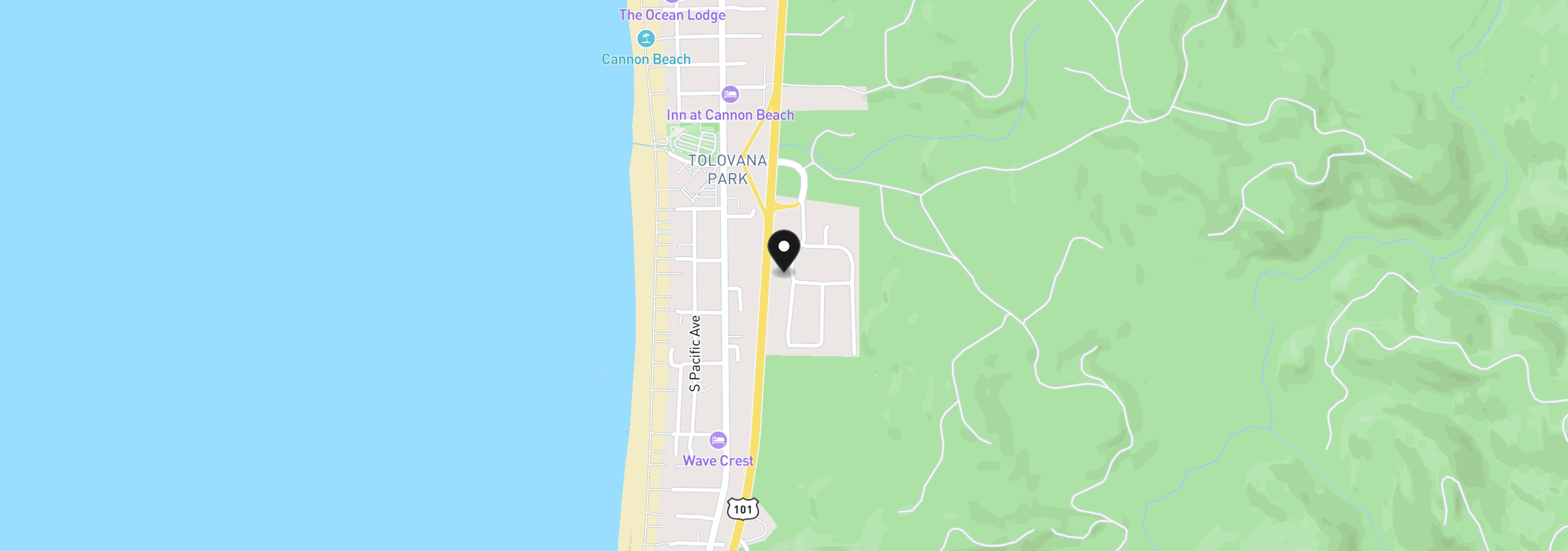 Map showing the location of 3664 W Chinook Ave, Cannon Beach, OR 97110