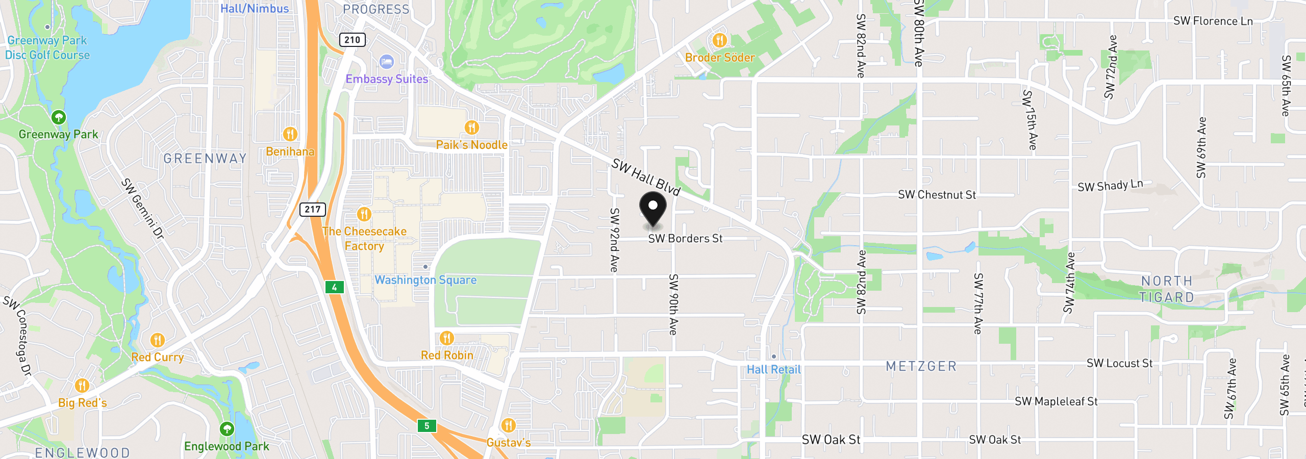 Map showing the location of 9564 SW 91st Ave 4, Portland, OR 97223