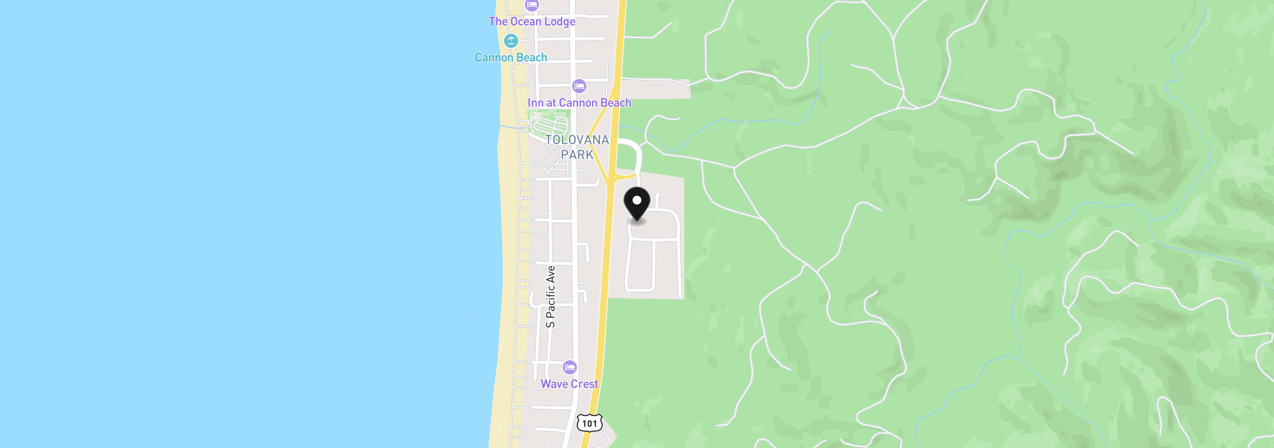 Map showing the location of 3608 W Chinook Ave, Cannon Beach, OR 97110