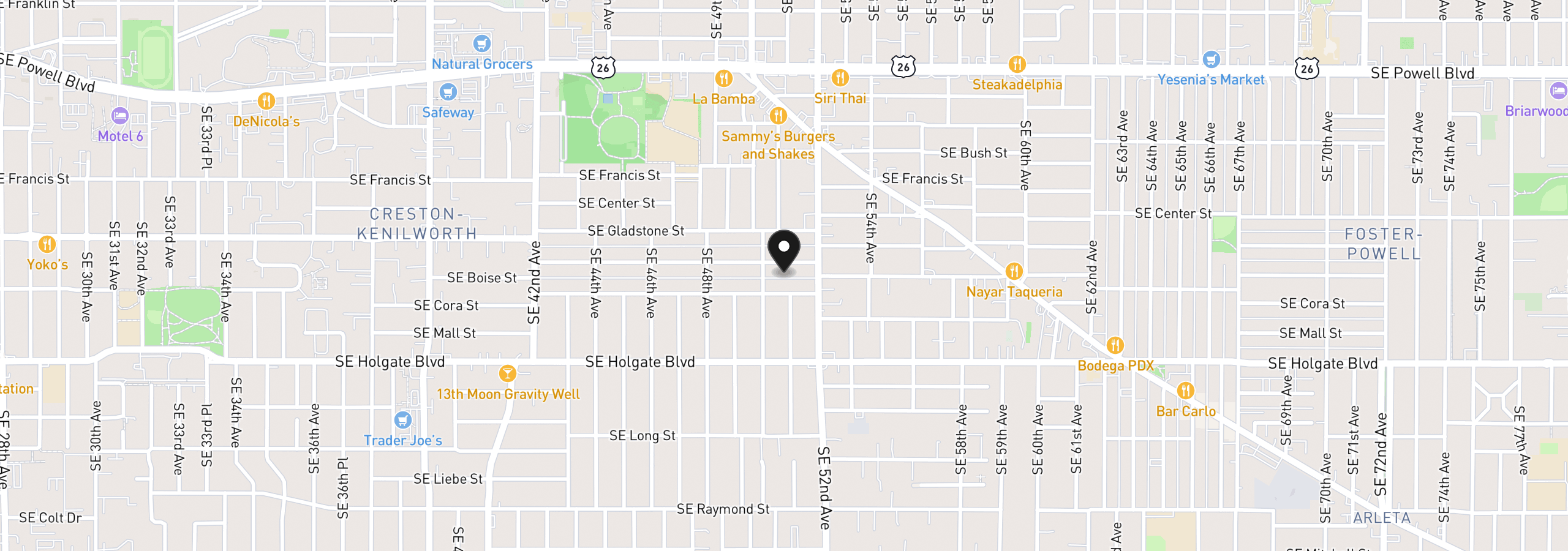 Map showing the location of 5100 SE Boise St, Portland, OR 97206