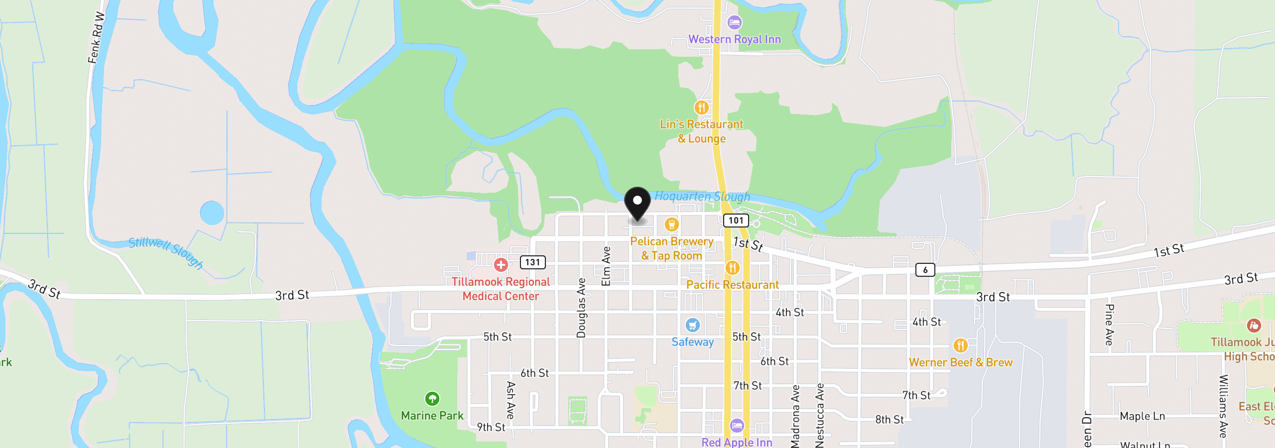 Map showing the location of 15 Fir Ave, Tillamook, OR 97141