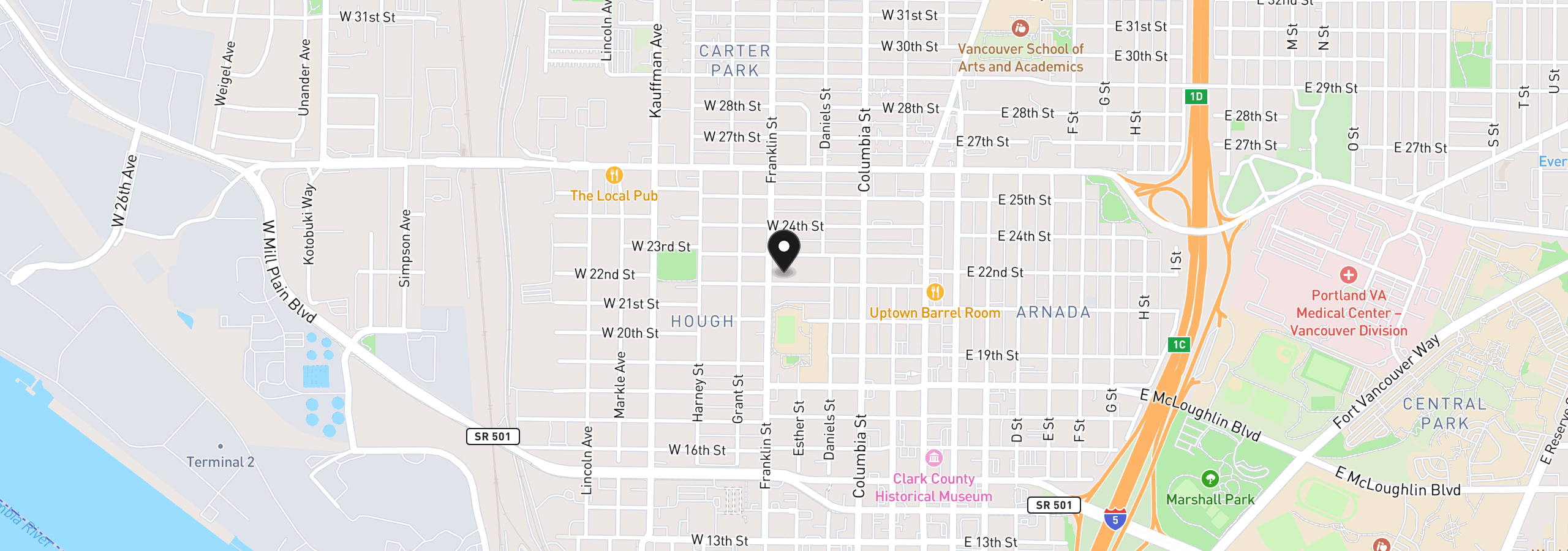 Map showing the location of 508 W 21st St, Vancouver, Wa 98660