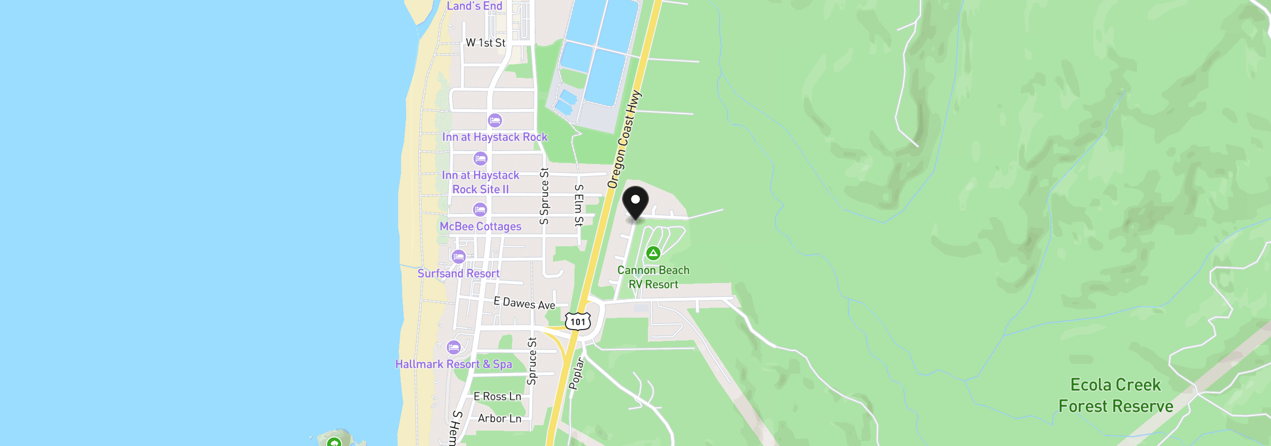 Map showing the location of 550 Vine Maple Ct, Cannon Beach, OR 97110