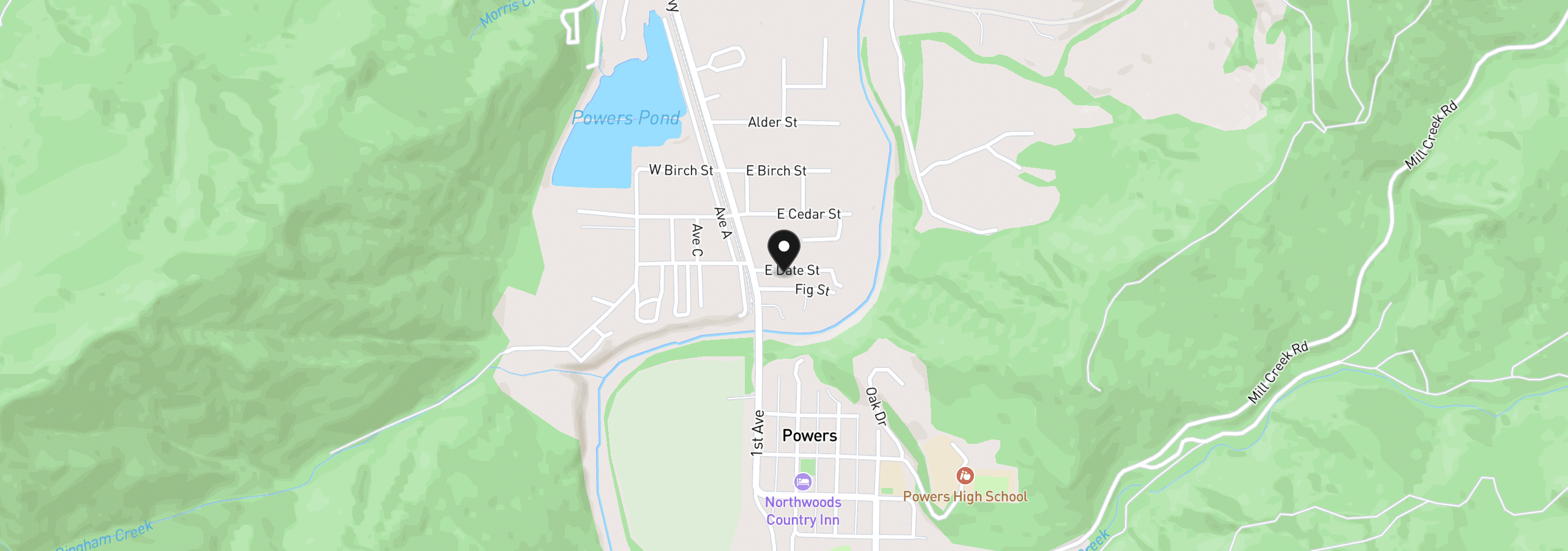Map showing the location of 120 E Date St, Powers, OR 97466