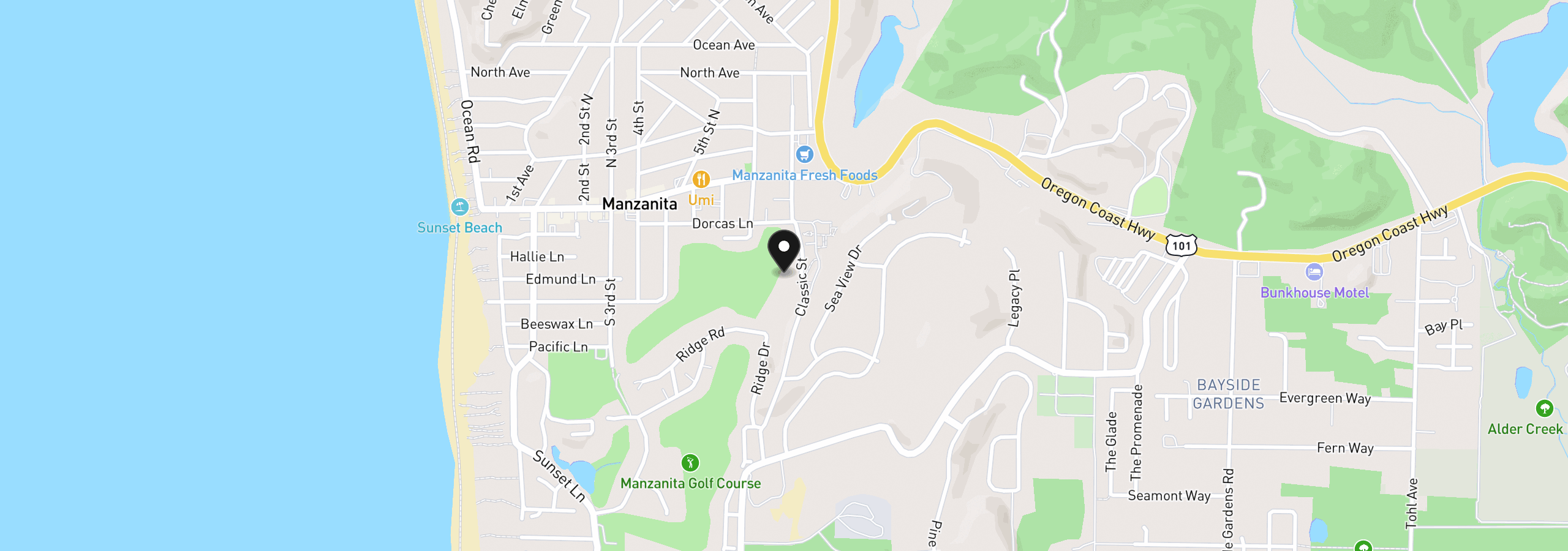 Map showing the location of 381 Jackson Way Lot27, Manzanita, OR 97130