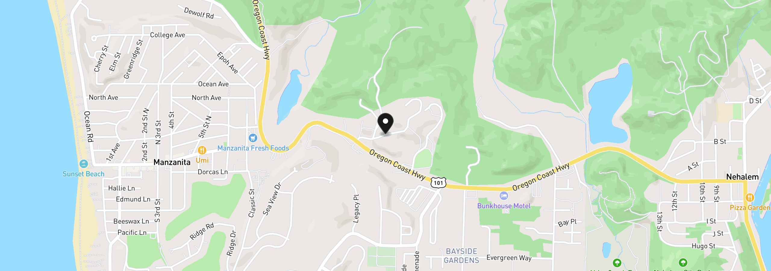 Map showing the location of 10565 Pacific Heights Pl, Nehalem, OR 97131