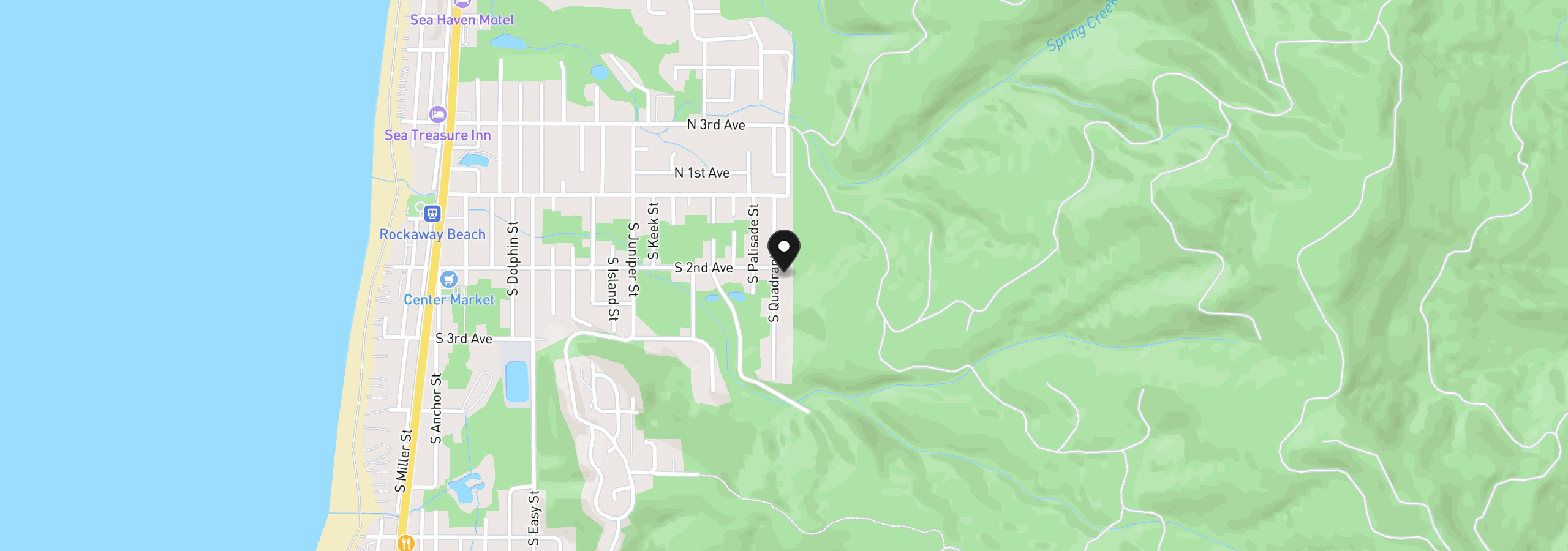 Map showing the location of 202 S Quadrant St, Rockaway Beach, OR 97136