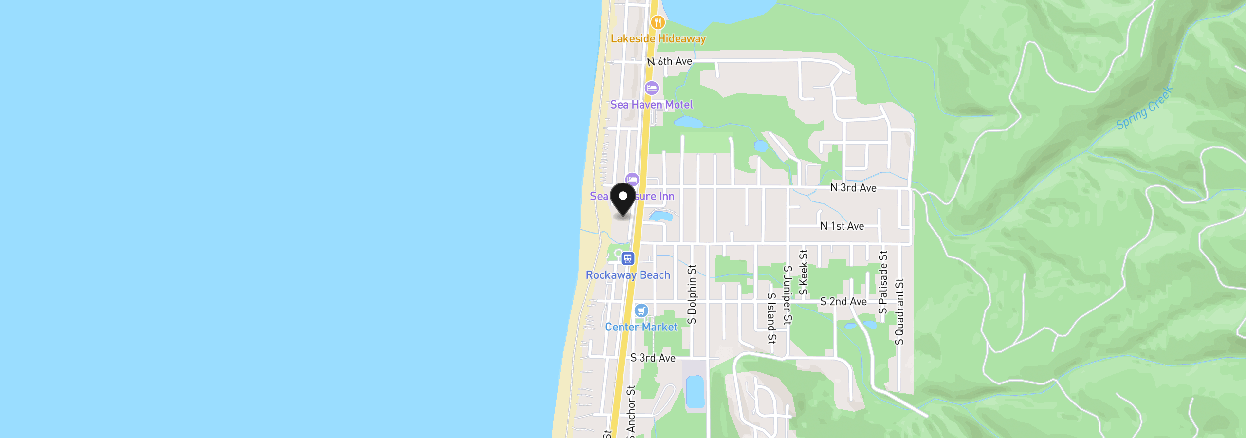 Map showing the location of 145 N Miller 107, Rockaway Beach, OR 97136